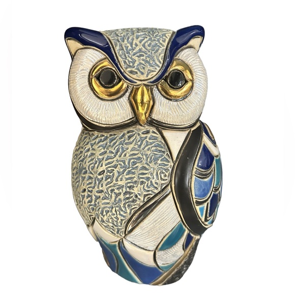 De Rosa Rinconada Blue owl figurine, collectible ornament, artisan art sculpture - Picture 4 of 12